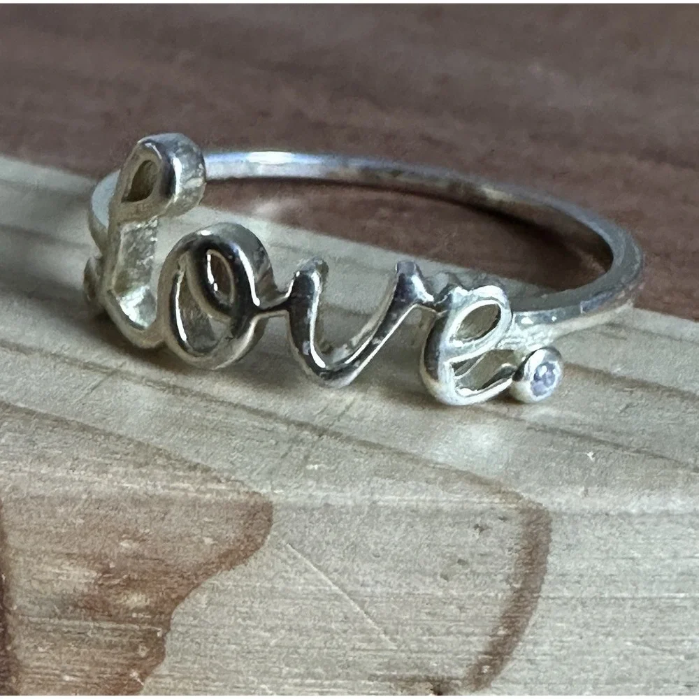 Vintage Accent Love Ring Size 7.25 Promise Gift Clear CZ Gem 925 Sterling 1.2g